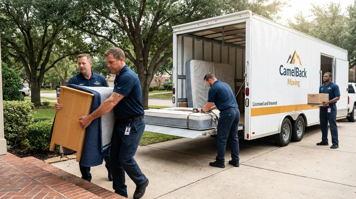 Crew loading residential truck for cross-state move from Dayton, NJ